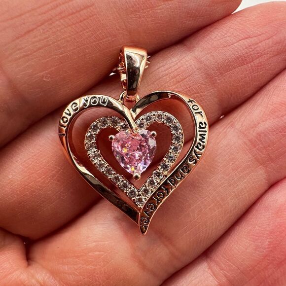 NIB Redbee 18kt GP, Rose gold over s925, Pink CZ in heart necklace! - Picture 5 of 13